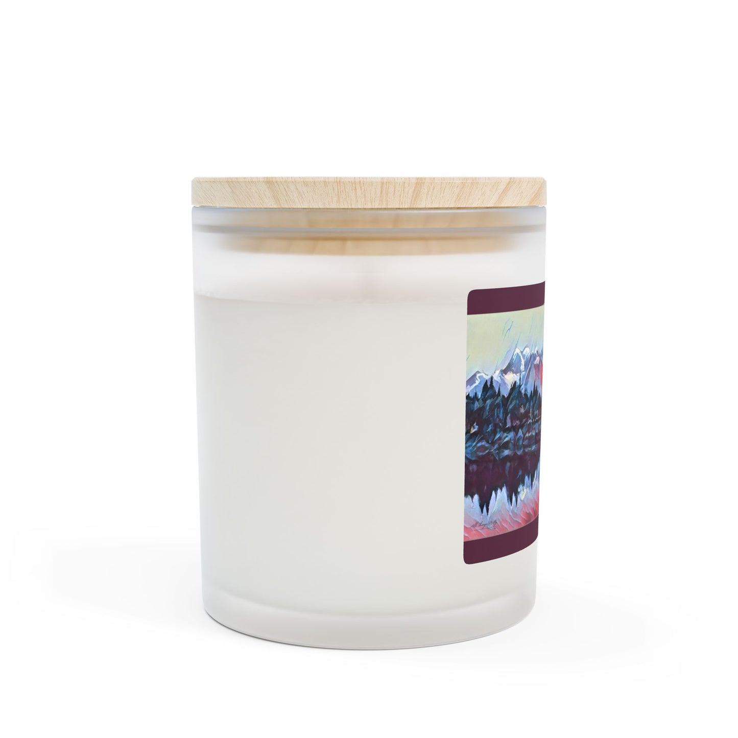 Frosted Glass 11oz Scented Candle - Mountain Glacier Ocean Abstract Watercolor Wilderness Landscape