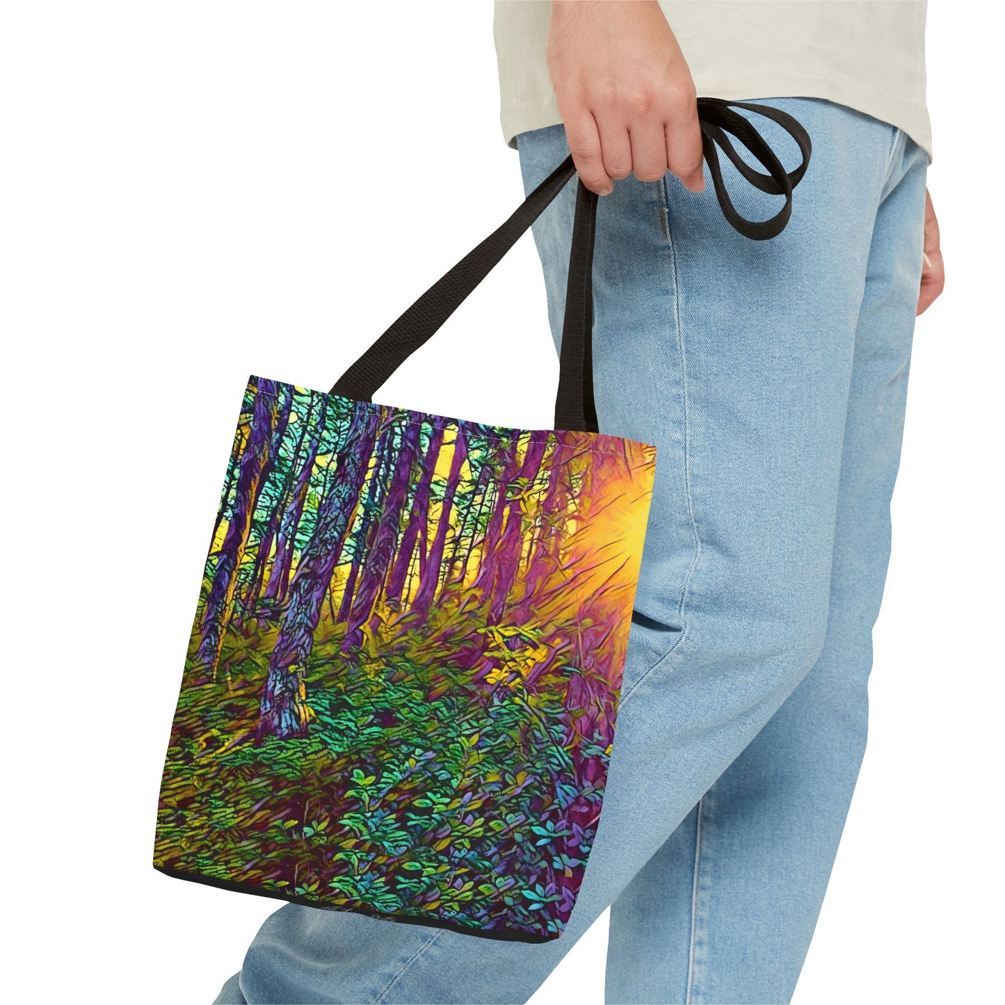 Sunlit Forest Tote Bag — Vibrant Nature Wilderness Abstract Art