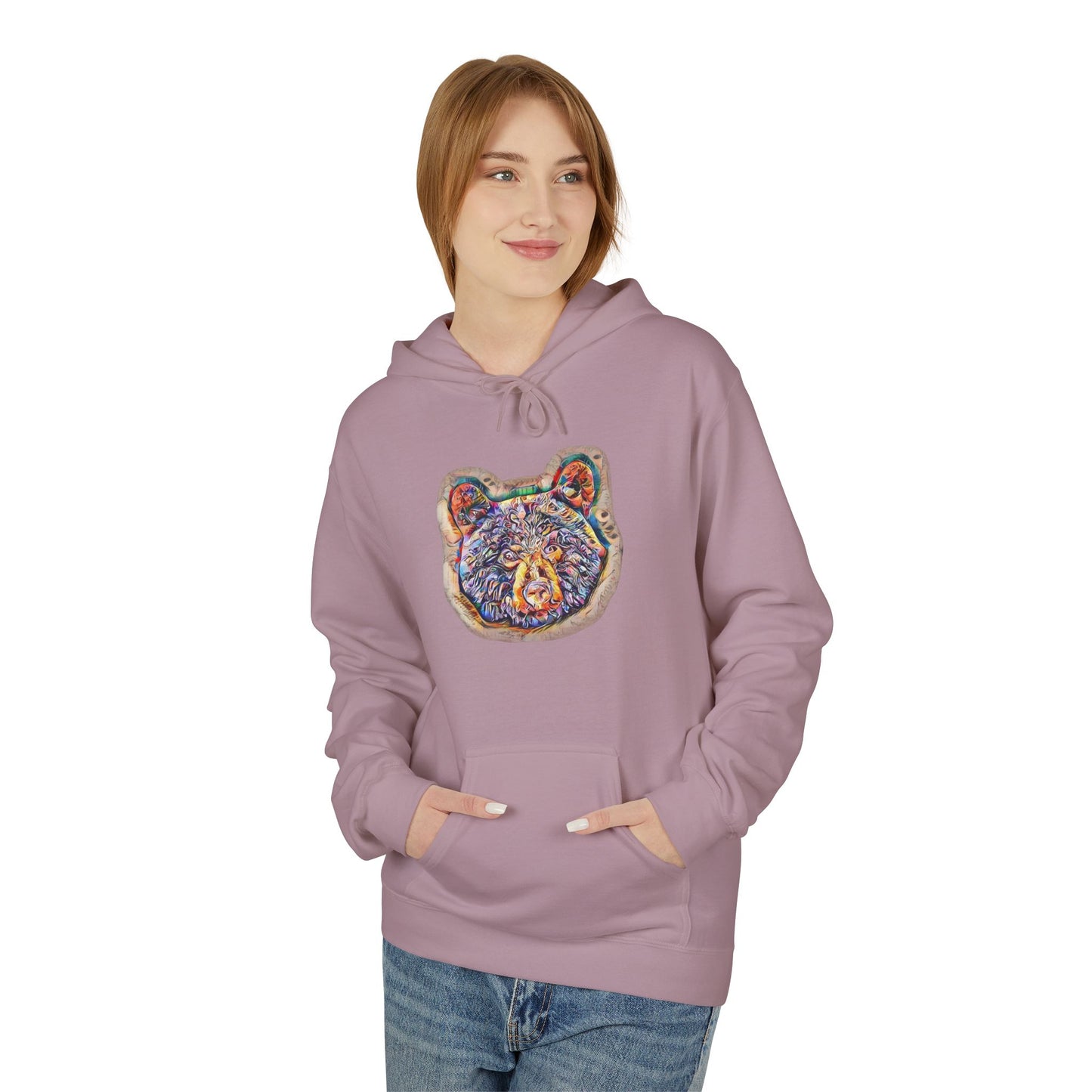 Colorful Abstract Bear Art, Medium Weight Fleece Hoodie