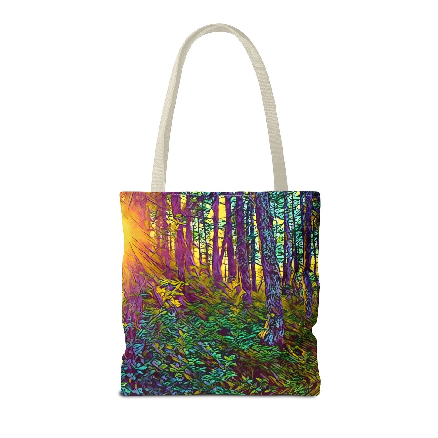 Sunlit Forest Tote Bag — Vibrant Nature Wilderness Abstract Art