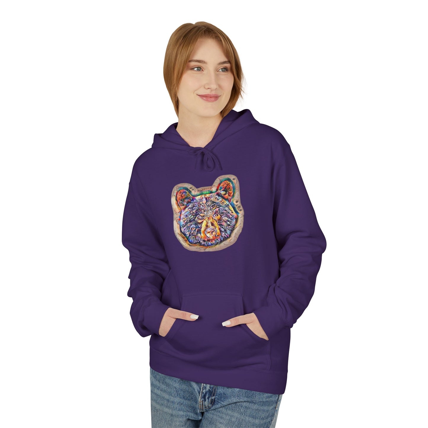 Colorful Abstract Bear Art, Medium Weight Fleece Hoodie