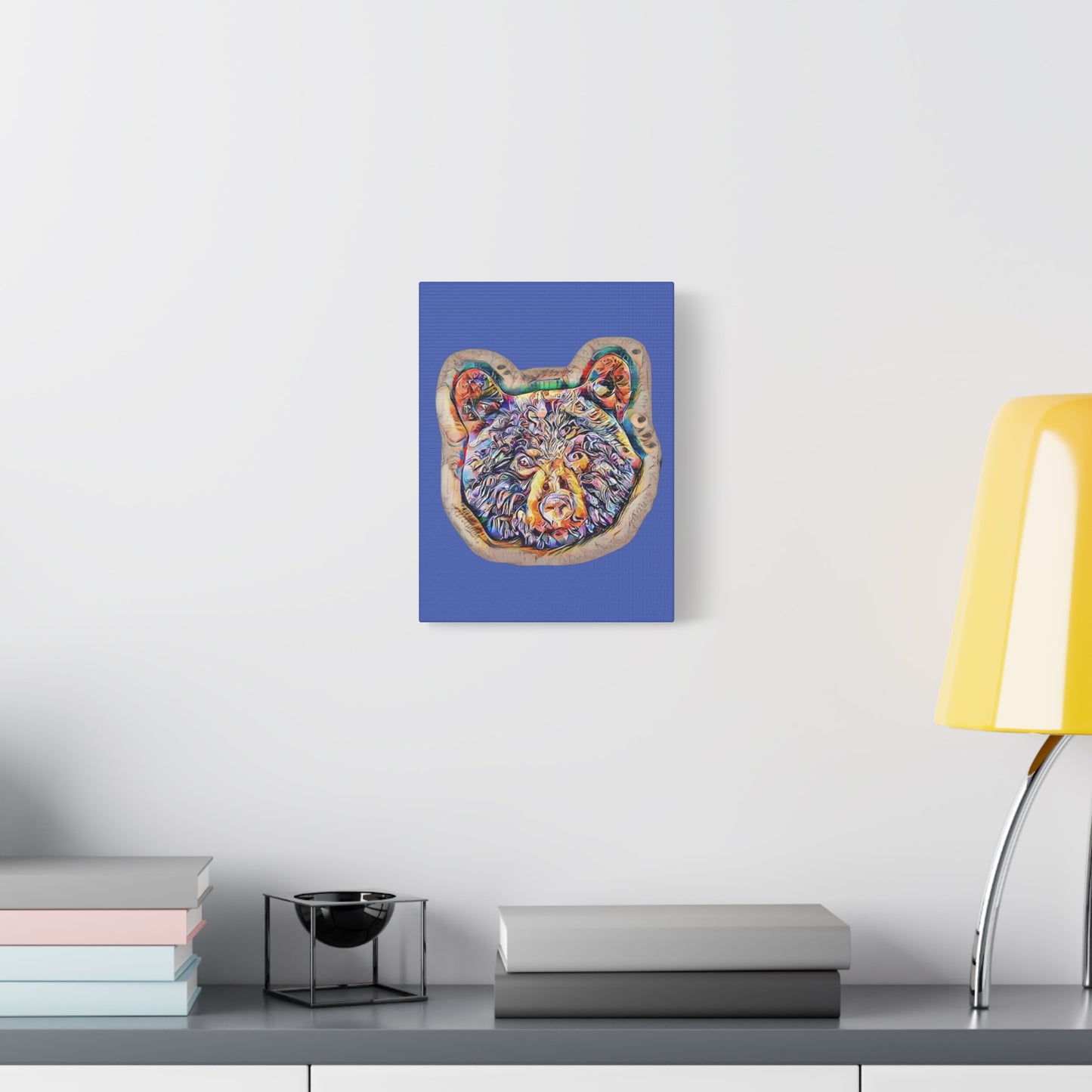 Colorful Bear Rustic Boho Wall Art — Vibrant Animal Portrait on Matte Stretched Canvas
