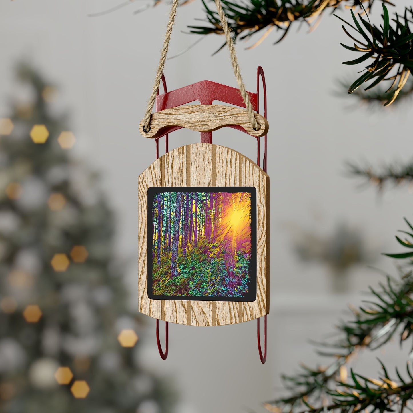 Sled Ornaments Vibrant Forest Light