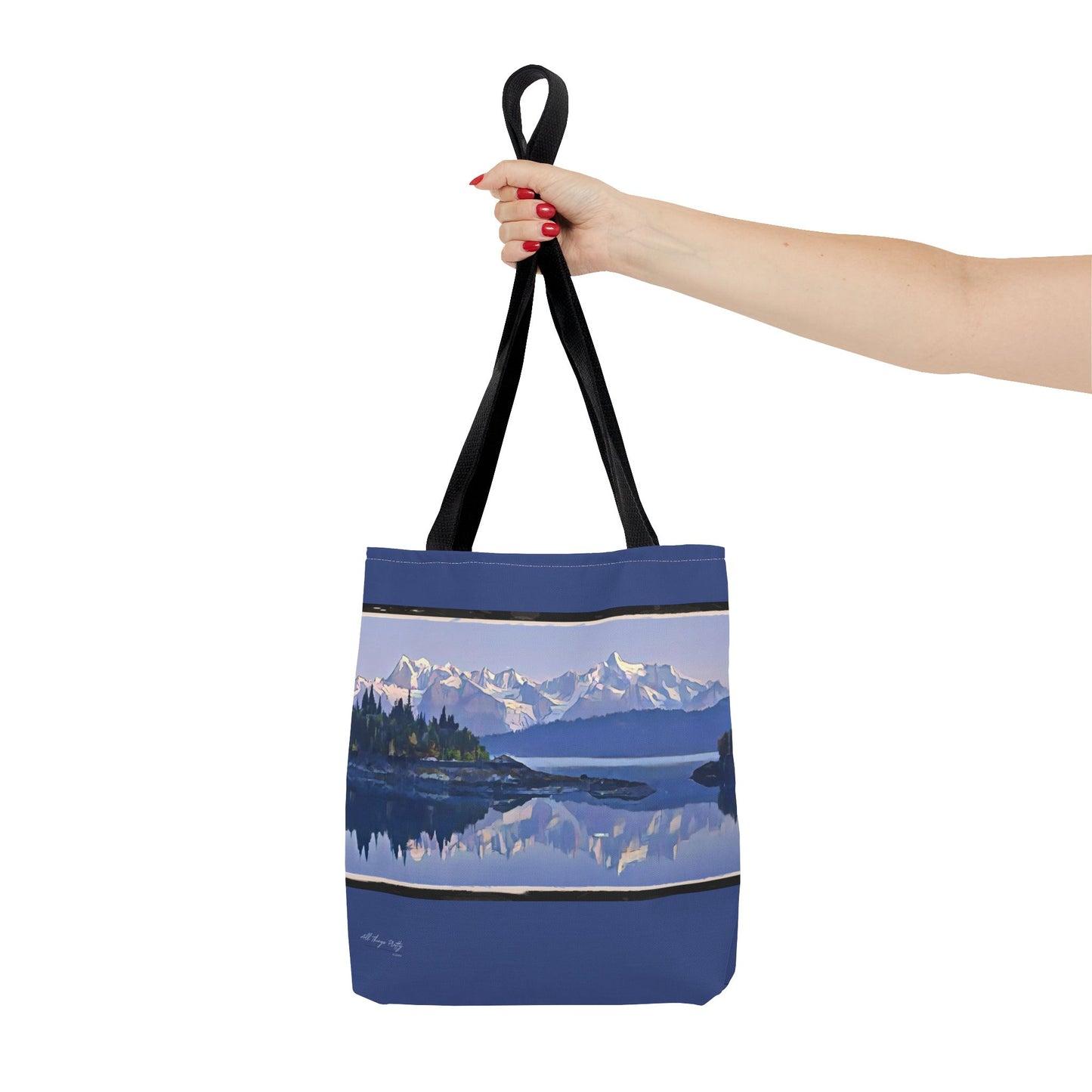 Mountain Glacier Reflection with Abstract Rustic Art –  All-Over Print Large Tote Bag