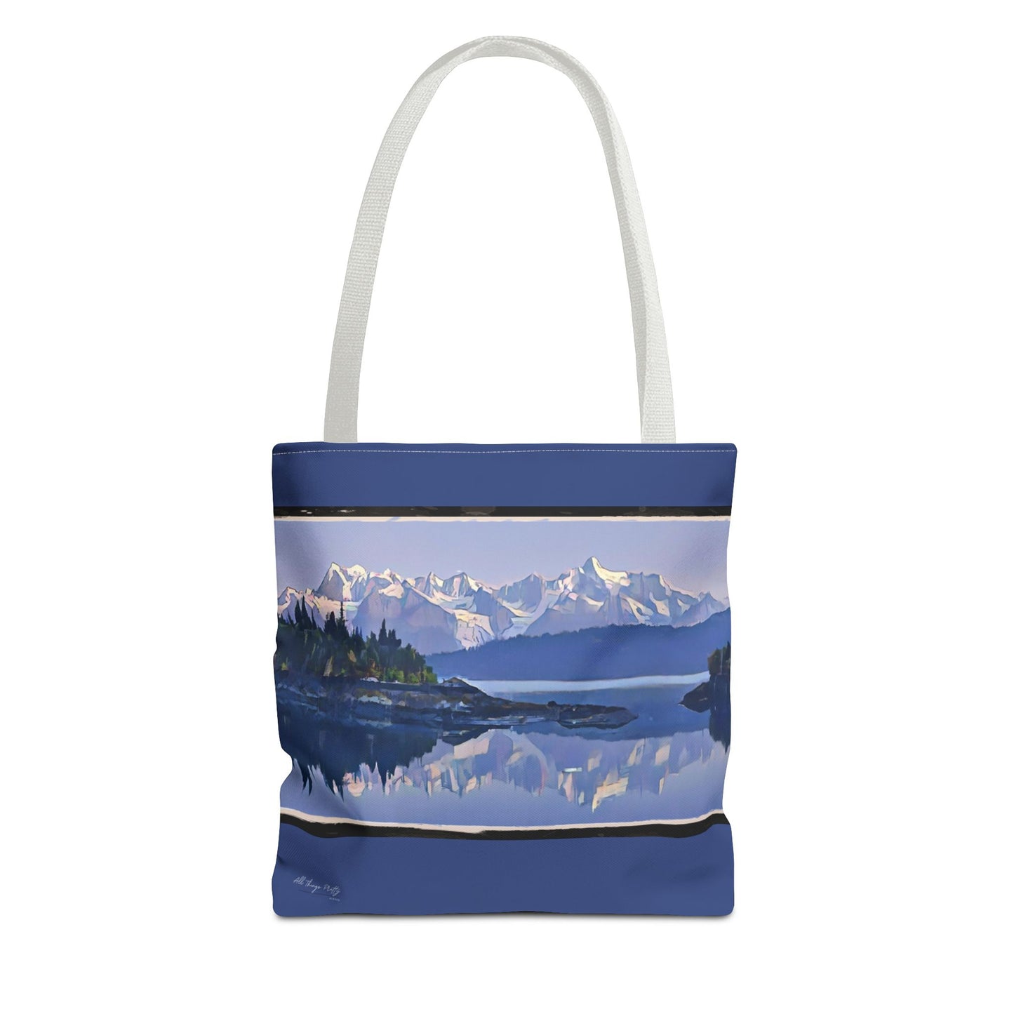 Mountain Glacier Reflection with Abstract Rustic Art –  All-Over Print Large Tote Bag