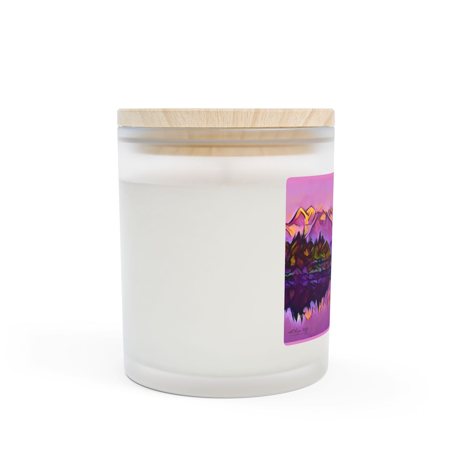 11oz Frosted Glass Scented Candle — Purple Mountain Glacier Ocean Landscape Wilderness Art
