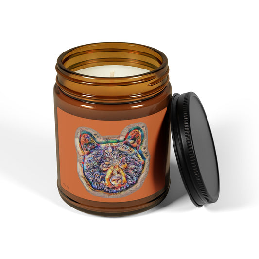 Spirit Hobo Bear Scented Soy Candle — Amber Jar Abstract Watercolor Rustic Art