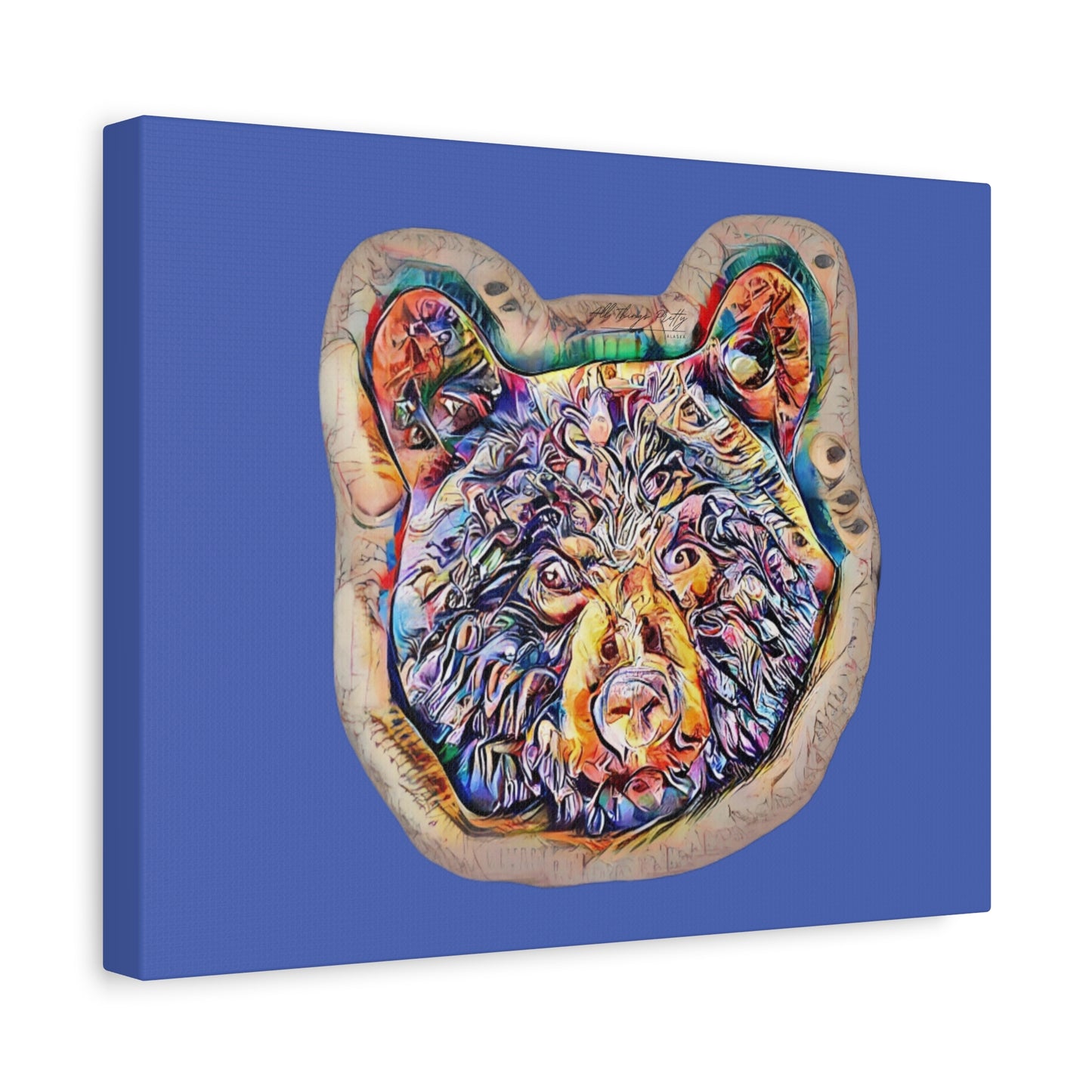Colorful Bear Rustic Boho Wall Art — Vibrant Animal Portrait on Matte Stretched Canvas