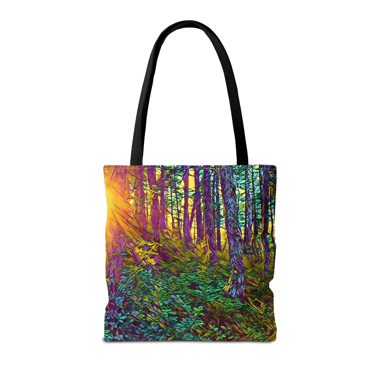 Sunlit Forest Tote Bag — Vibrant Nature Wilderness Abstract Art