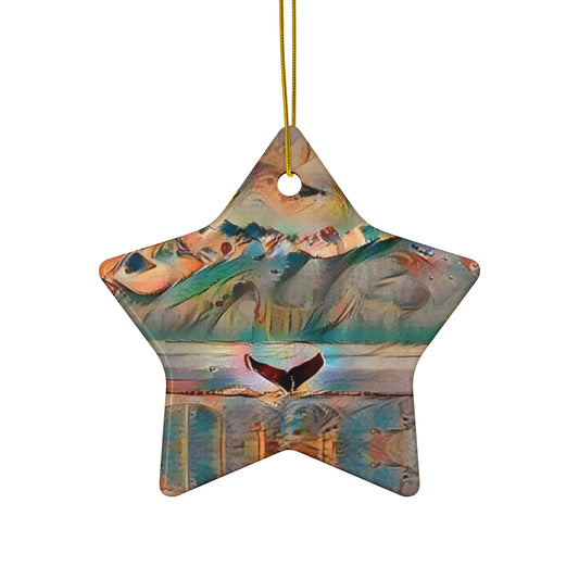Star Ceramic Ornament — Whimsical Whale Tail Coastal Art Holiday Decoration