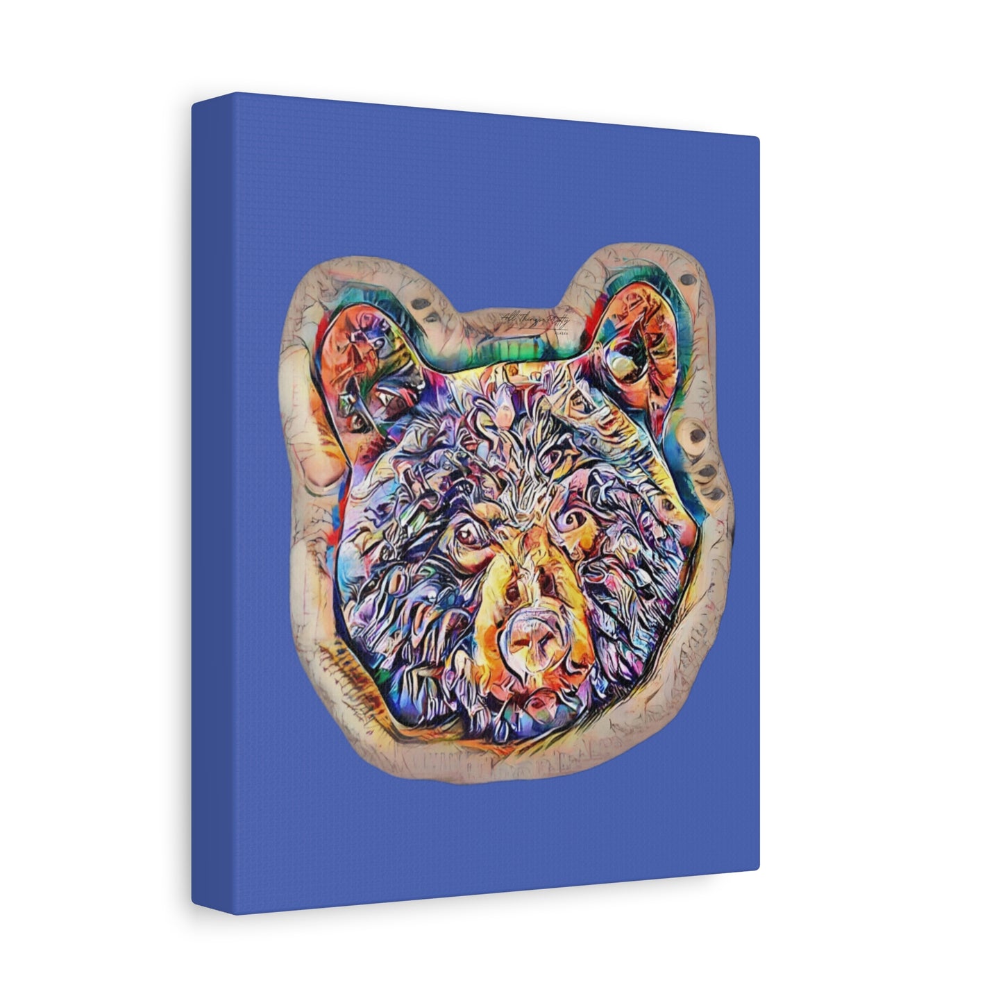 Colorful Bear Rustic Boho Wall Art — Vibrant Animal Portrait on Matte Stretched Canvas