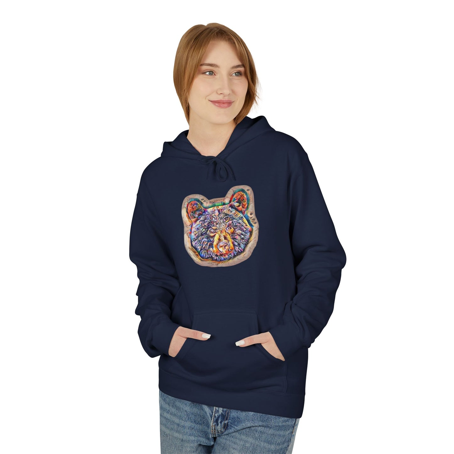 Colorful Abstract Bear Art, Medium Weight Fleece Hoodie