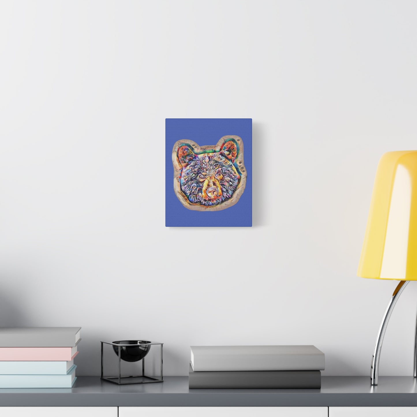 Colorful Bear Rustic Boho Wall Art — Vibrant Animal Portrait on Matte Stretched Canvas