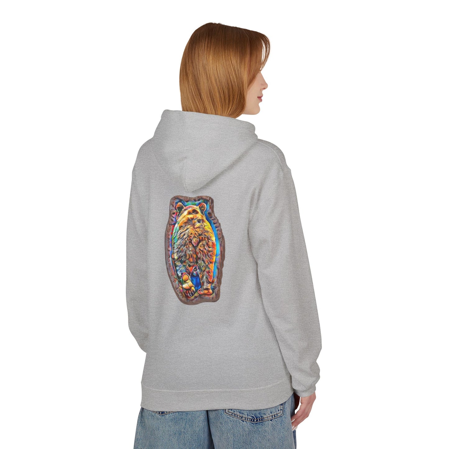 Colorful Abstract Bear Art, Medium Weight Fleece Hoodie