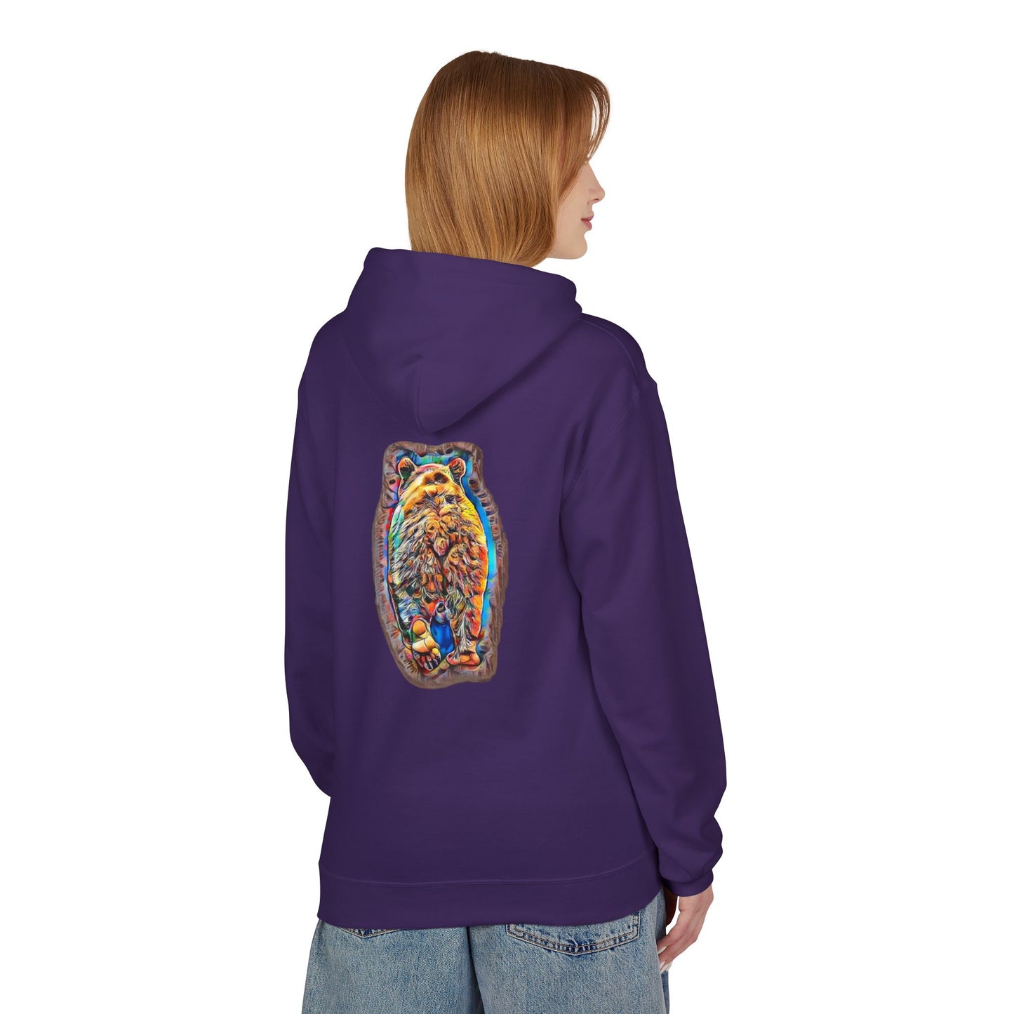 Colorful Abstract Bear Art, Medium Weight Fleece Hoodie