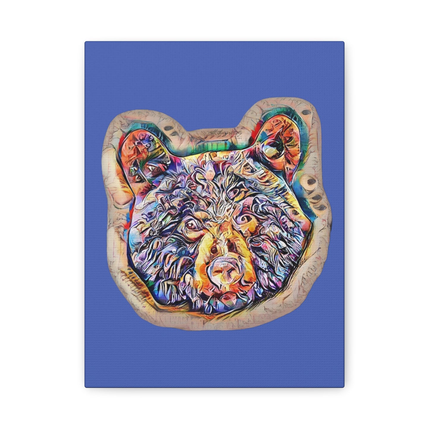 Colorful Bear Rustic Boho Wall Art — Vibrant Animal Portrait on Matte Stretched Canvas