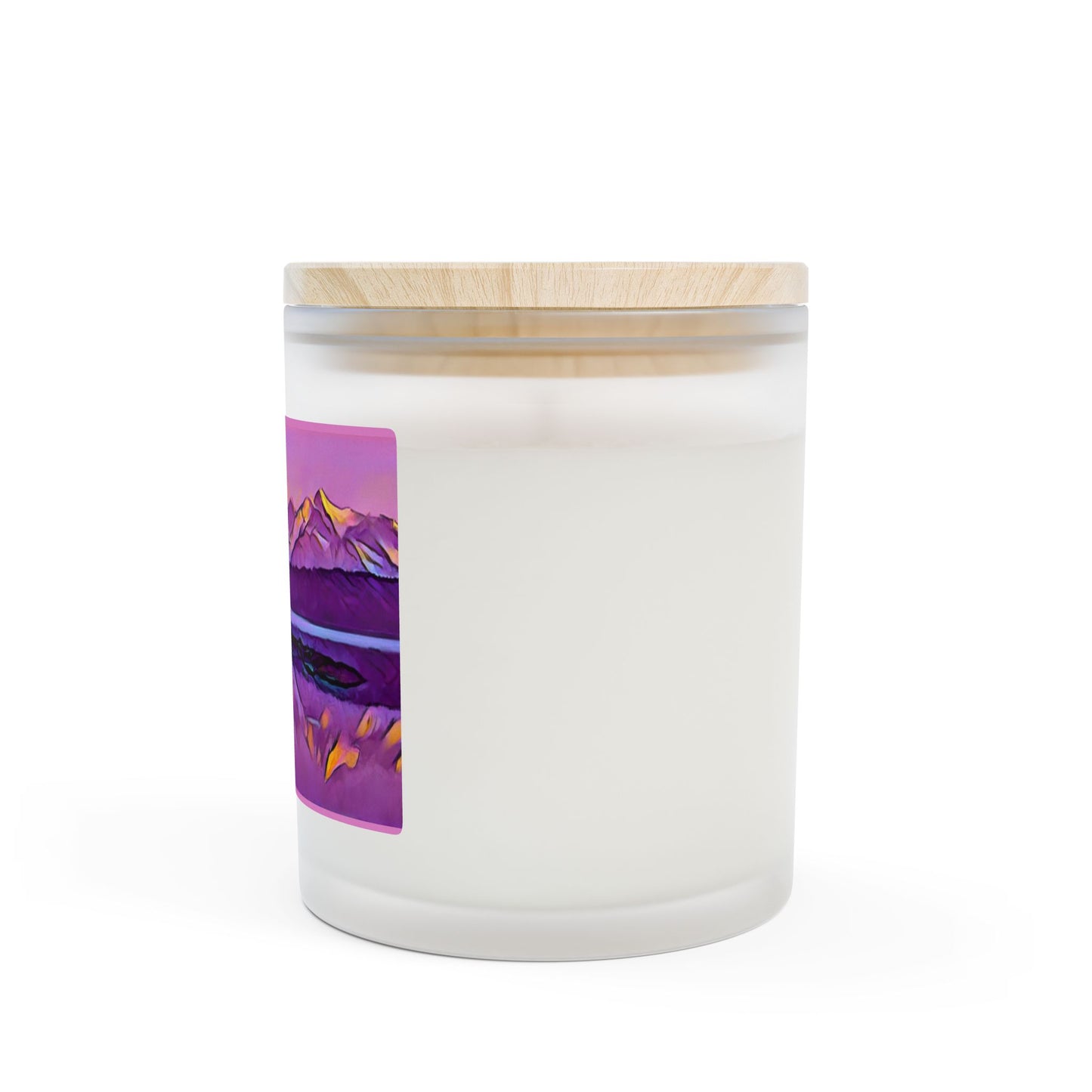 11oz Frosted Glass Scented Candle — Purple Mountain Glacier Ocean Landscape Wilderness Art