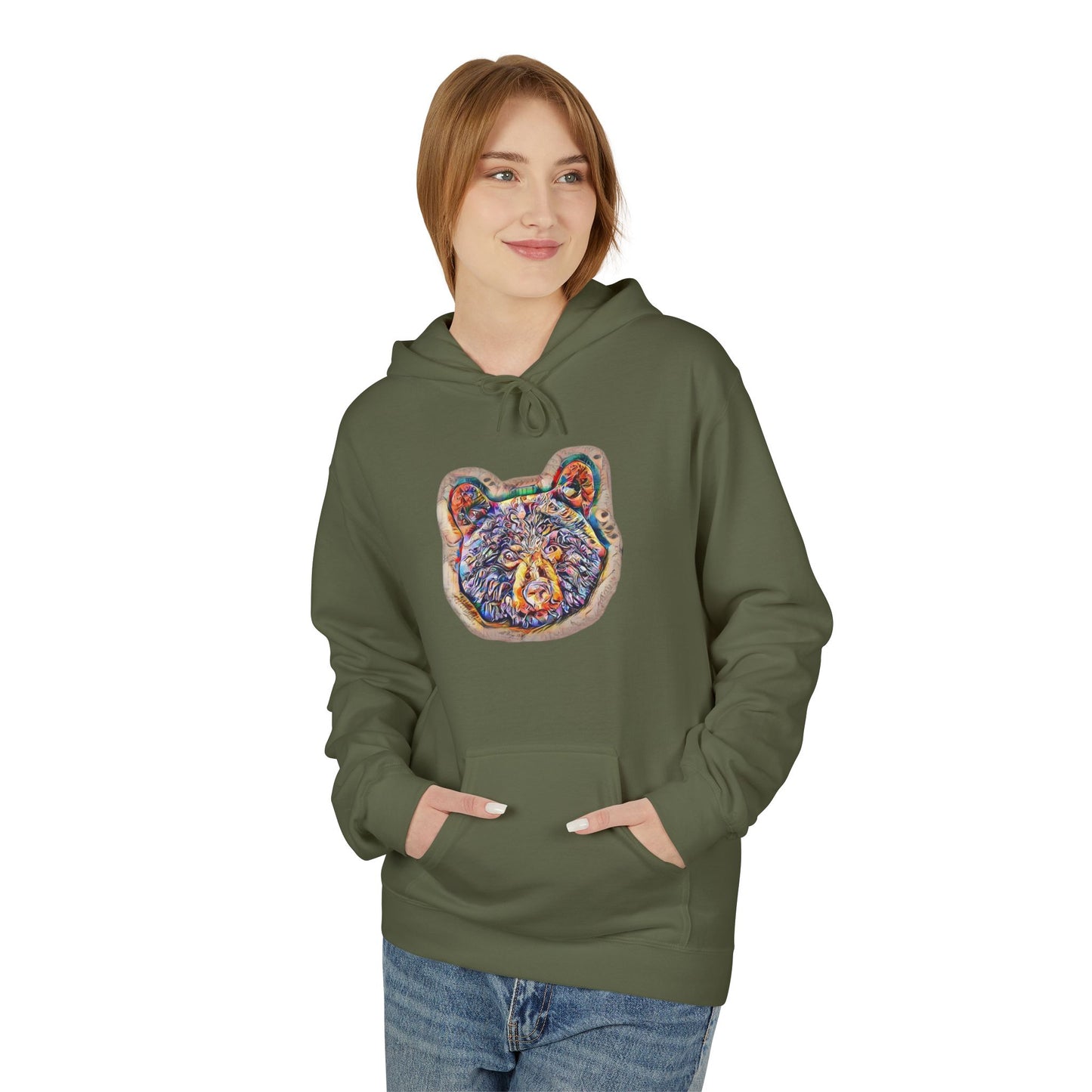 Colorful Abstract Bear Art, Medium Weight Fleece Hoodie