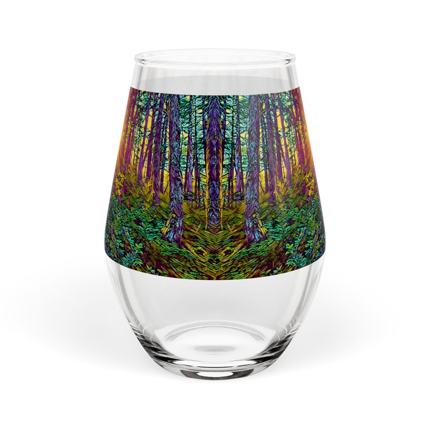 Stemless 11.75oz Wine Glass — Sunlit Forest Wilderness