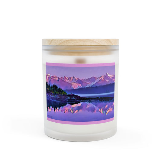 11oz Frosted Glass Scented Candle - Lavender Mountain Glacier Ocean Abstract Watercolor Wilderness Landscape