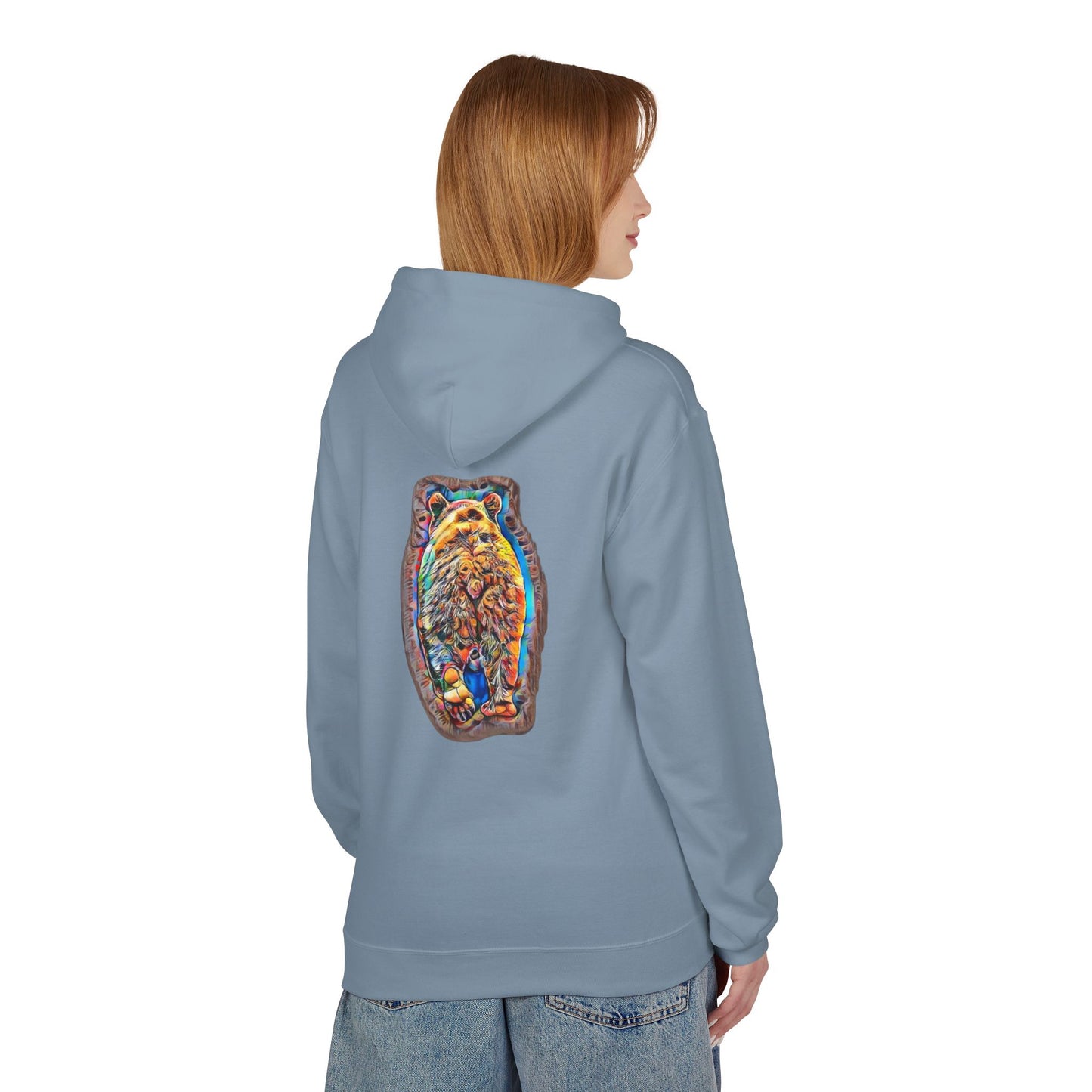Colorful Abstract Bear Art, Medium Weight Fleece Hoodie