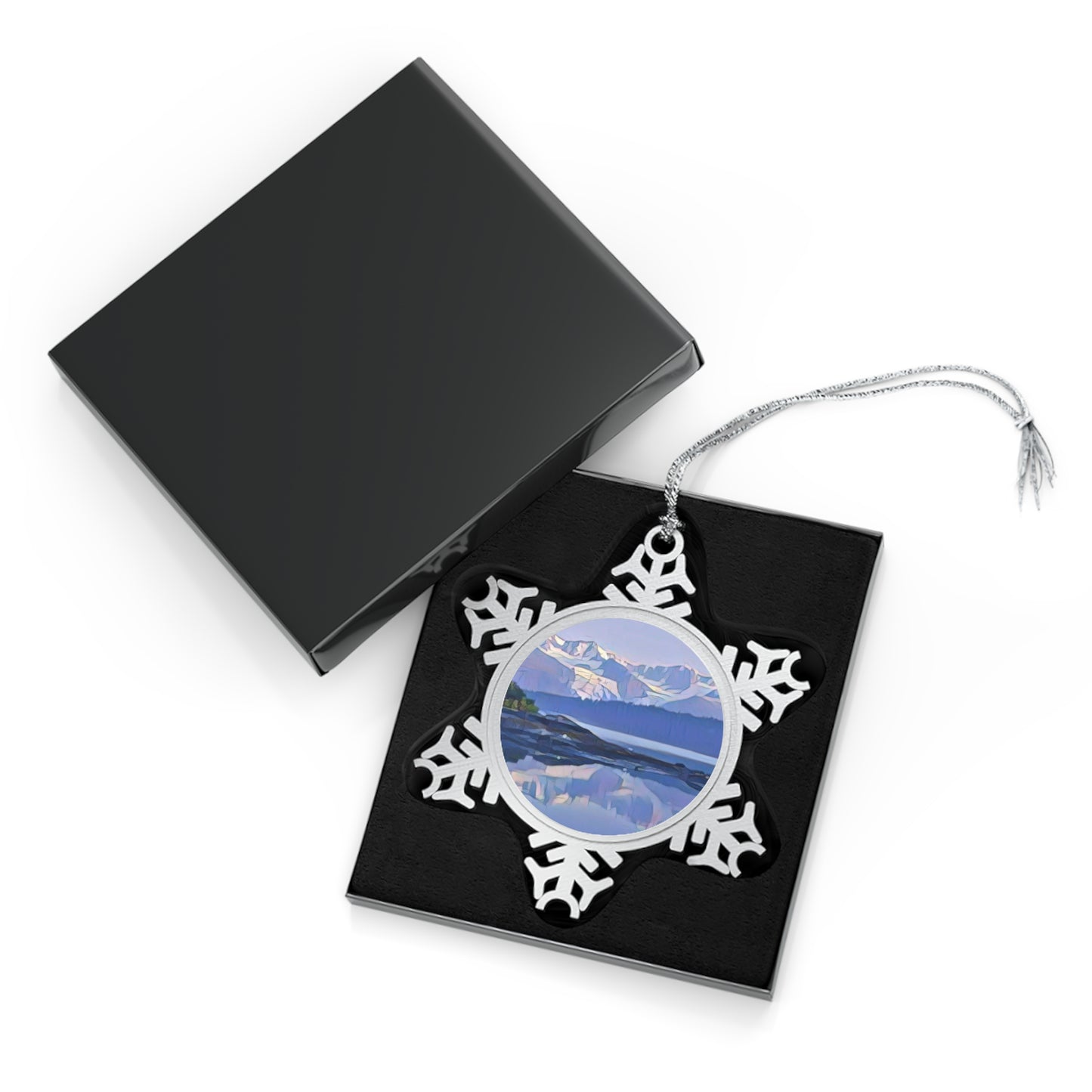 Pewter Snowflake Ornament Alaska Mountains - Elegant Holiday Keepsake for Winter Celebrations