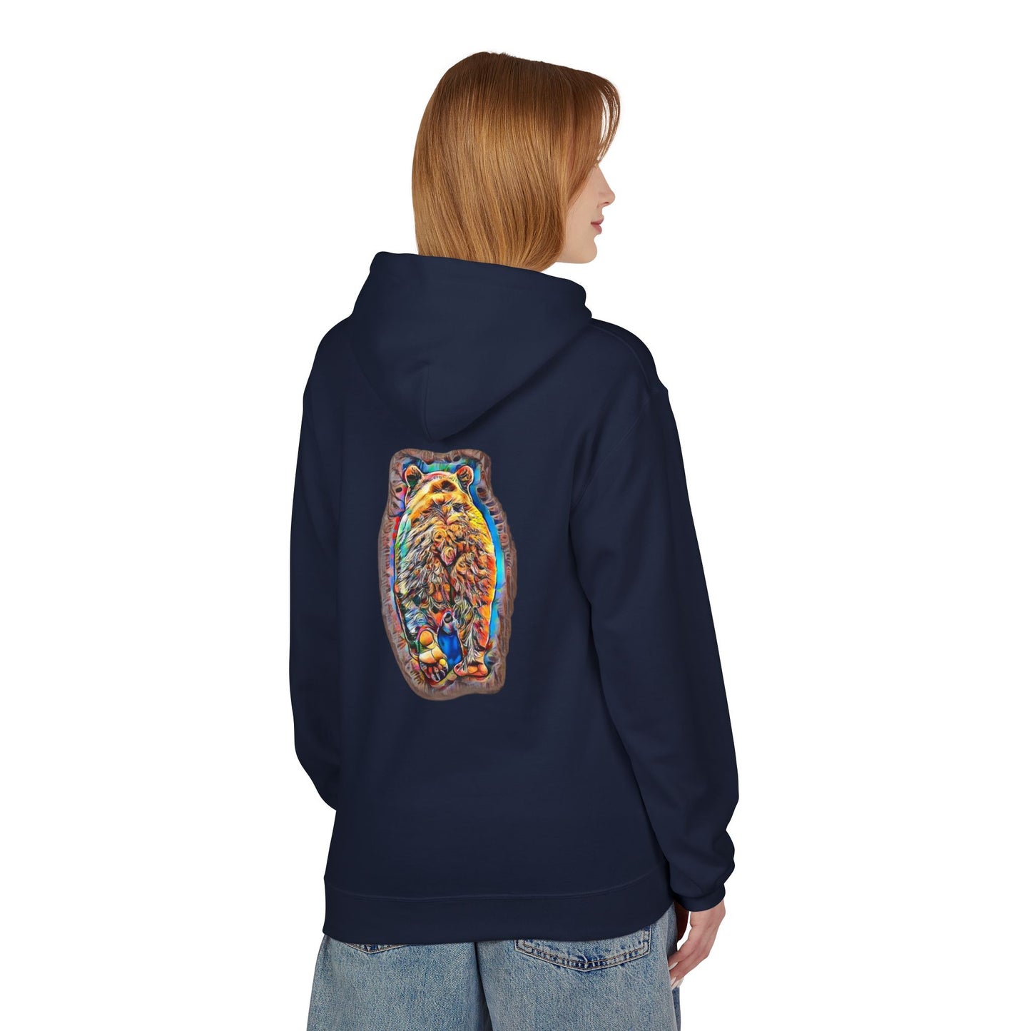 Colorful Abstract Bear Art, Medium Weight Fleece Hoodie