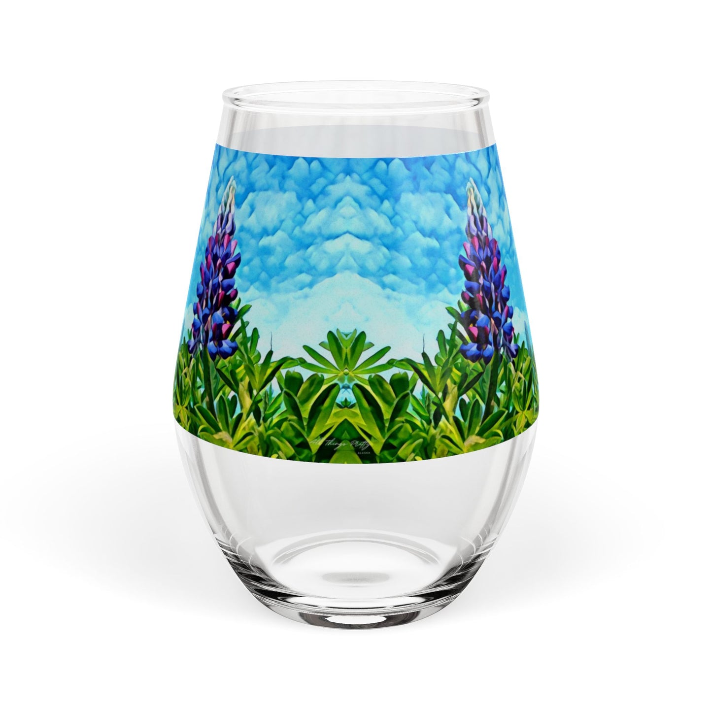 Stemless Wine Glass — Lupine Wildflower Sky (11.75 oz)