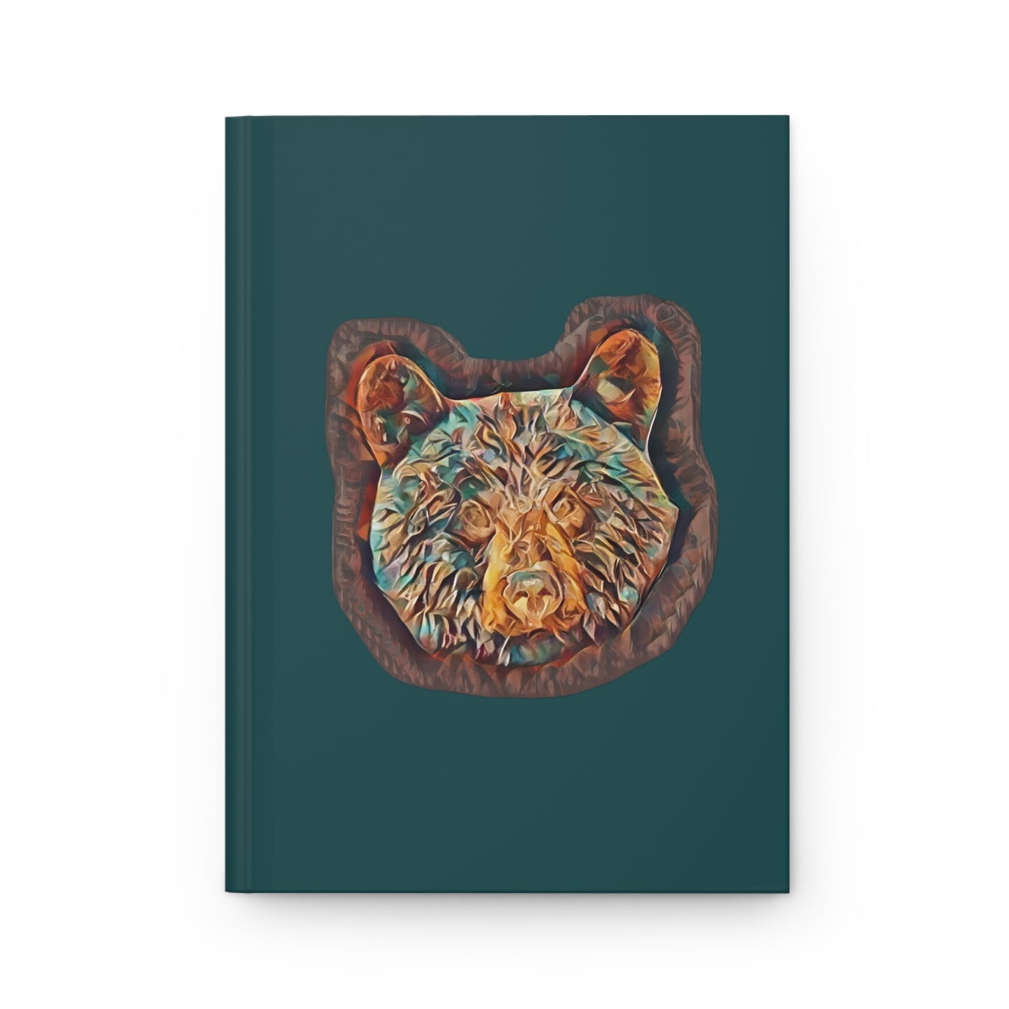 Abstract Teal and Bronze Bear Head Wilderness Hardcover Journal 150pg