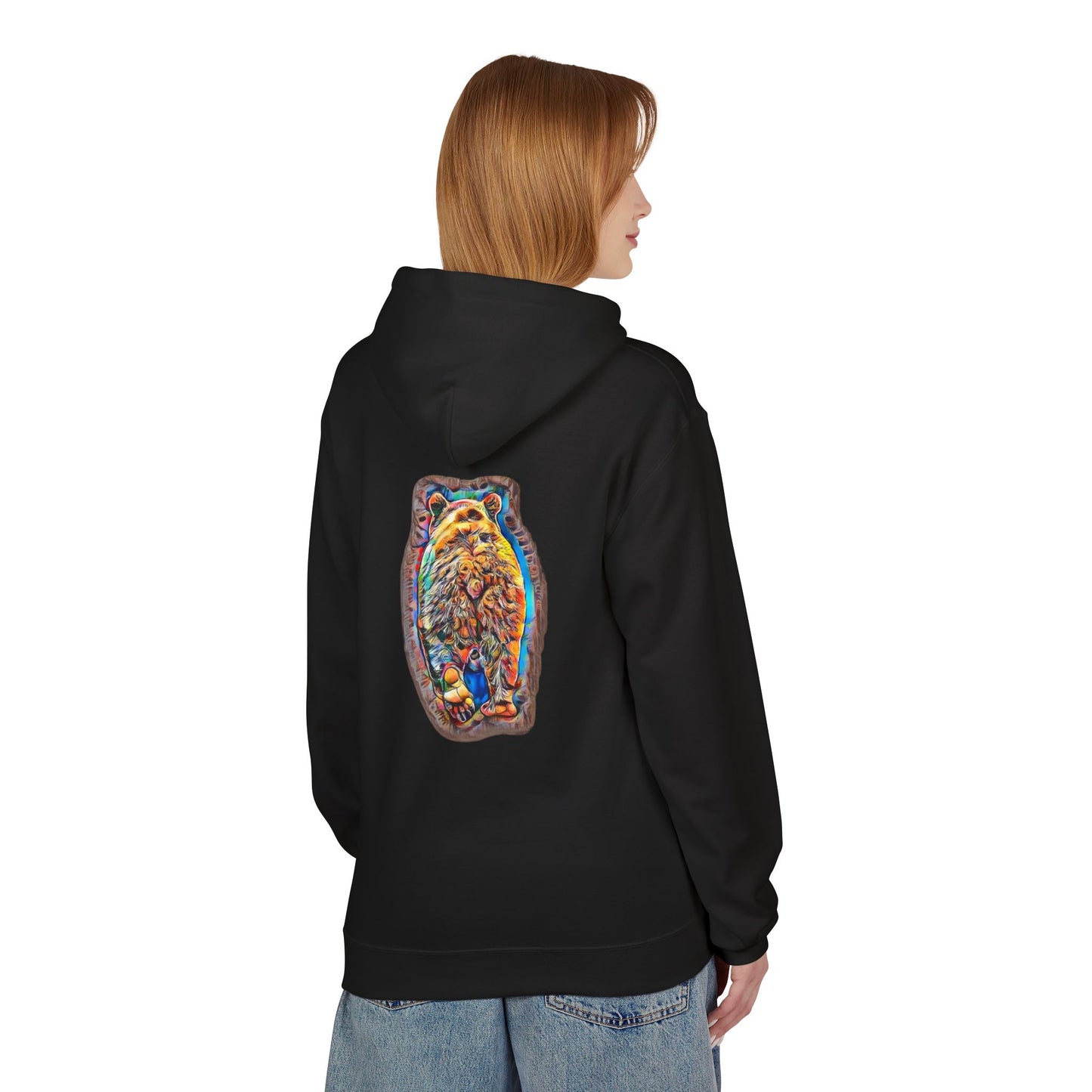 Colorful Abstract Bear Art, Medium Weight Fleece Hoodie