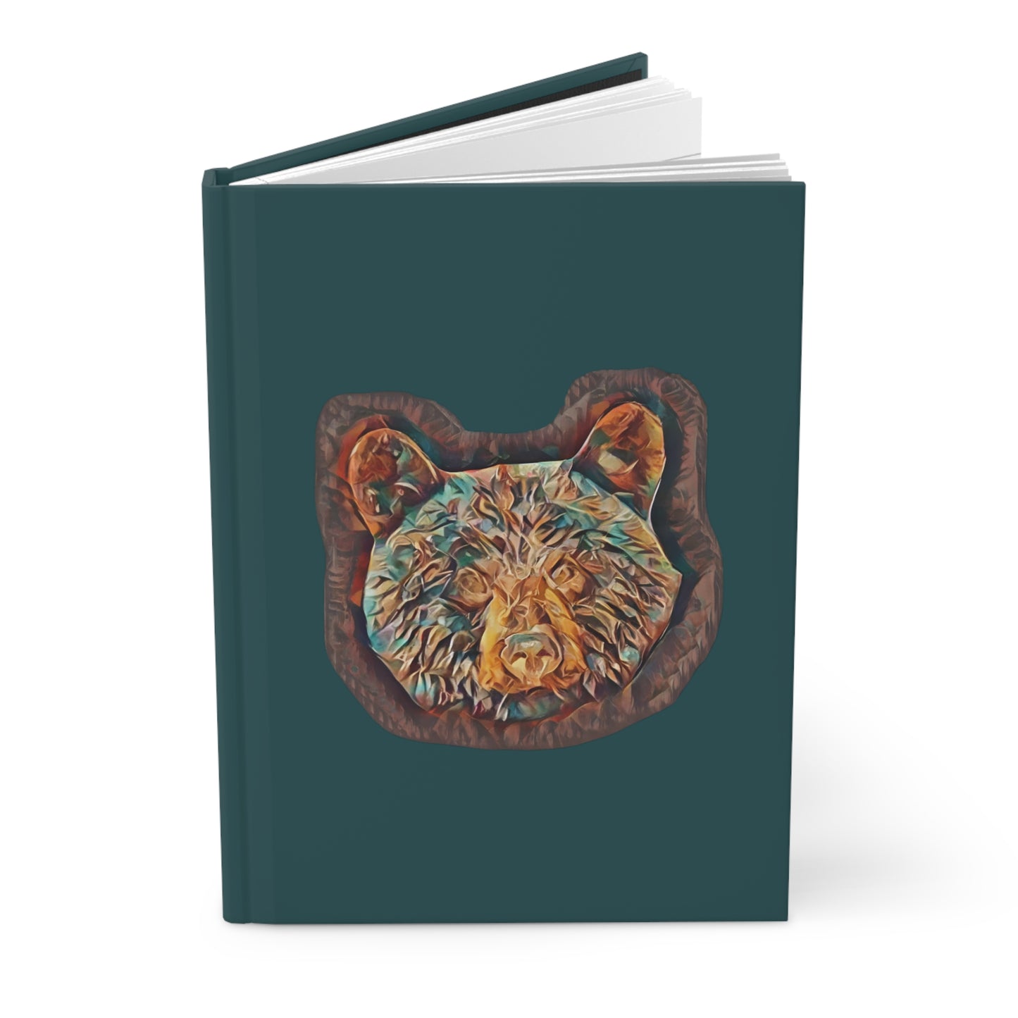 Abstract Teal and Bronze Bear Head Wilderness Hardcover Journal 150pg
