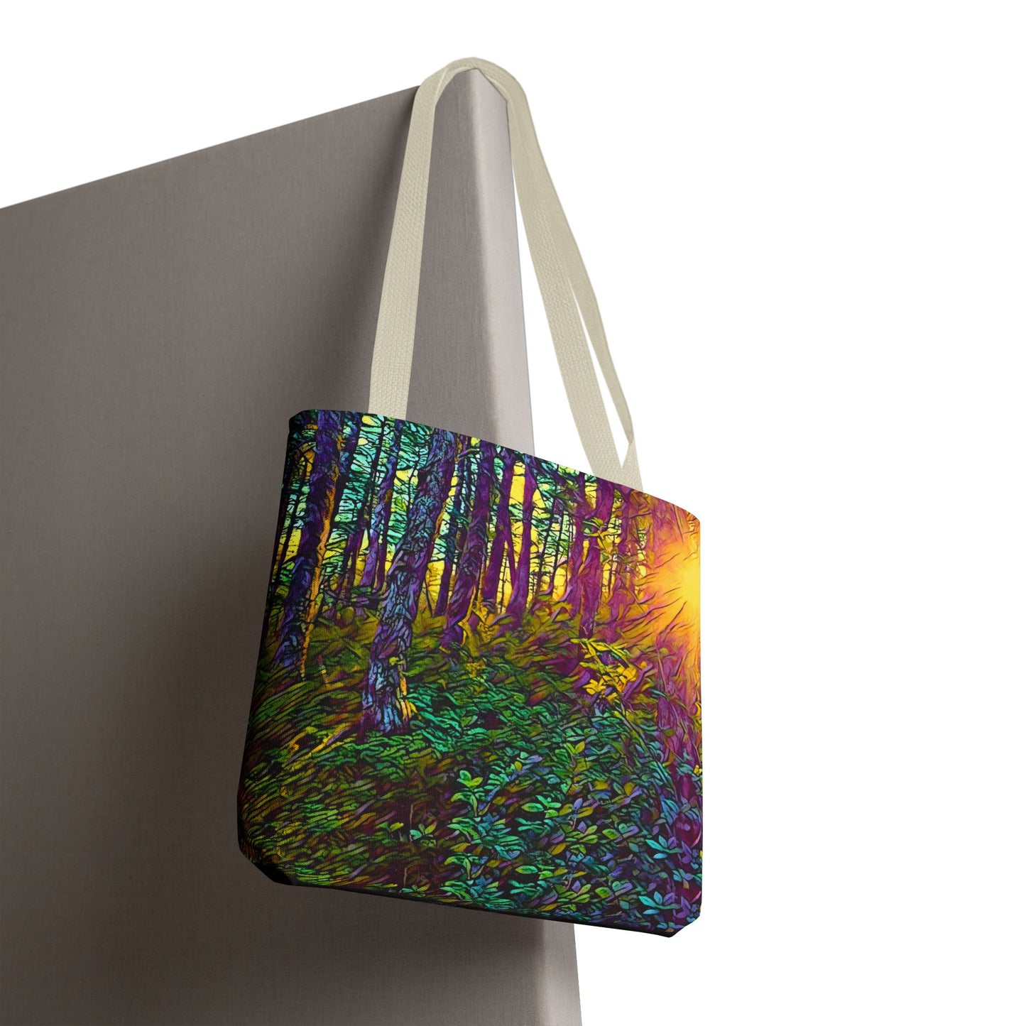 Sunlit Forest Tote Bag — Vibrant Nature Wilderness Abstract Art