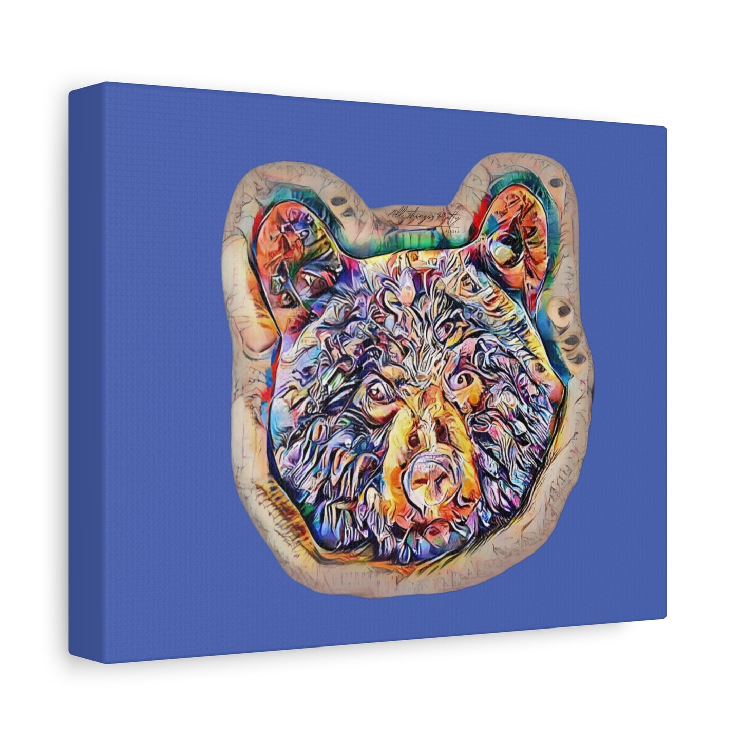 Colorful Bear Rustic Boho Wall Art — Vibrant Animal Portrait on Matte Stretched Canvas