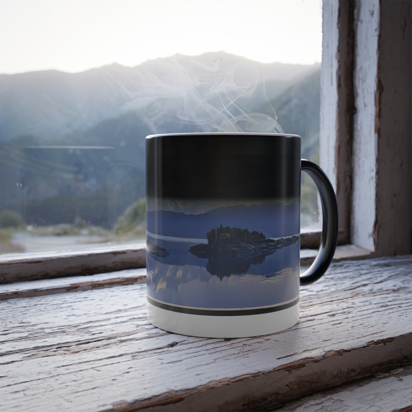 Heat Color-Changing Mug – Mountain Ocean Glacier Abstract Reflection (11 oz)