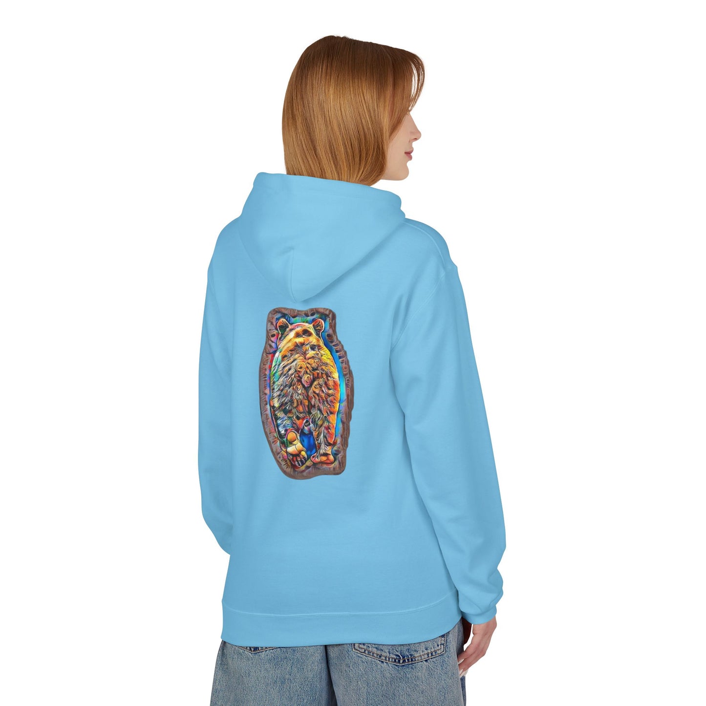 Colorful Abstract Bear Art, Medium Weight Fleece Hoodie