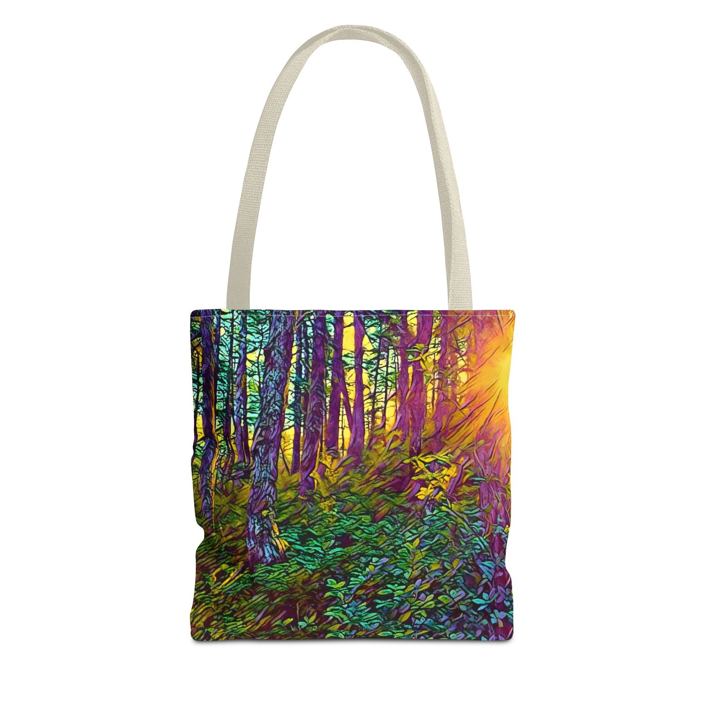 Sunlit Forest Tote Bag — Vibrant Nature Wilderness Abstract Art