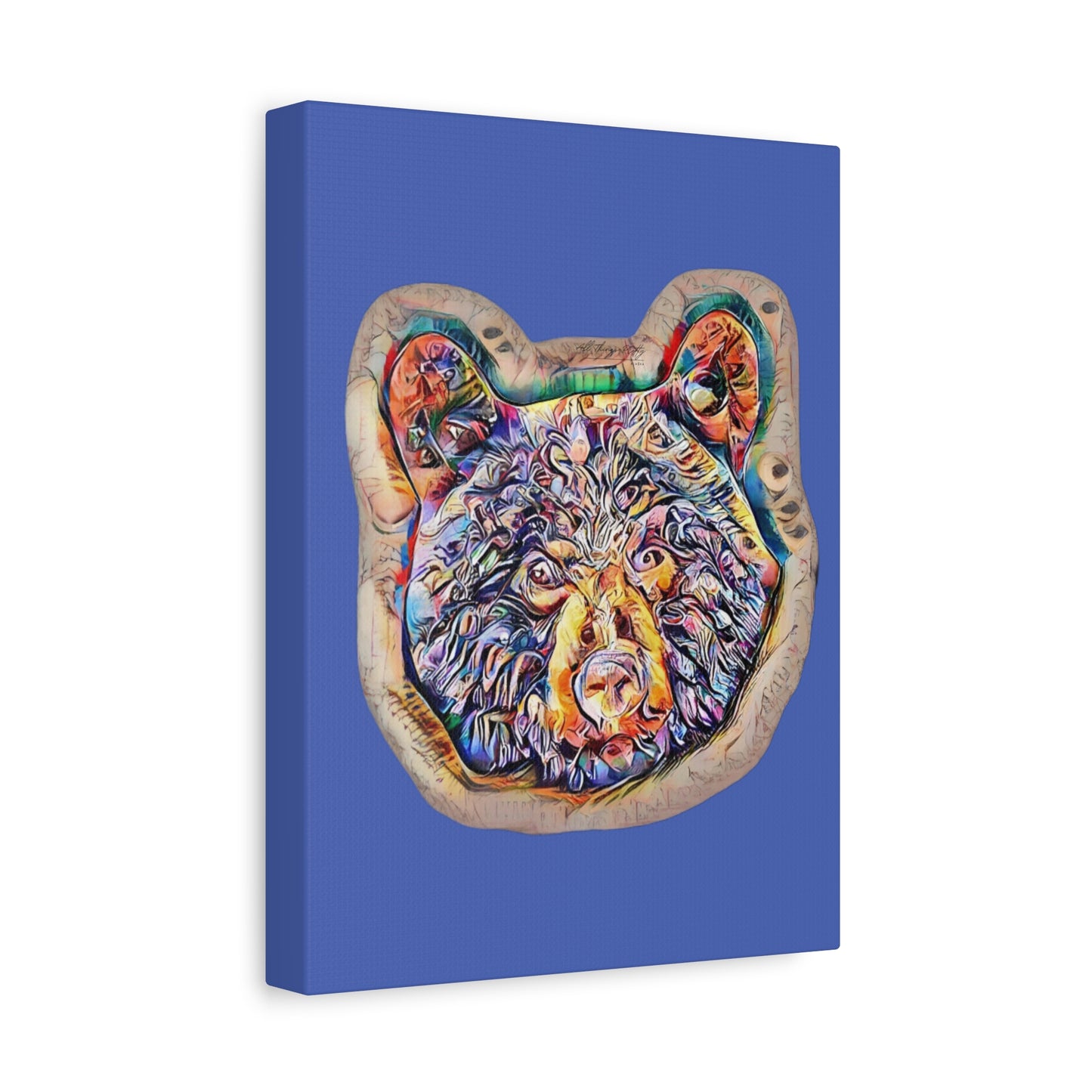 Colorful Bear Rustic Boho Wall Art — Vibrant Animal Portrait on Matte Stretched Canvas