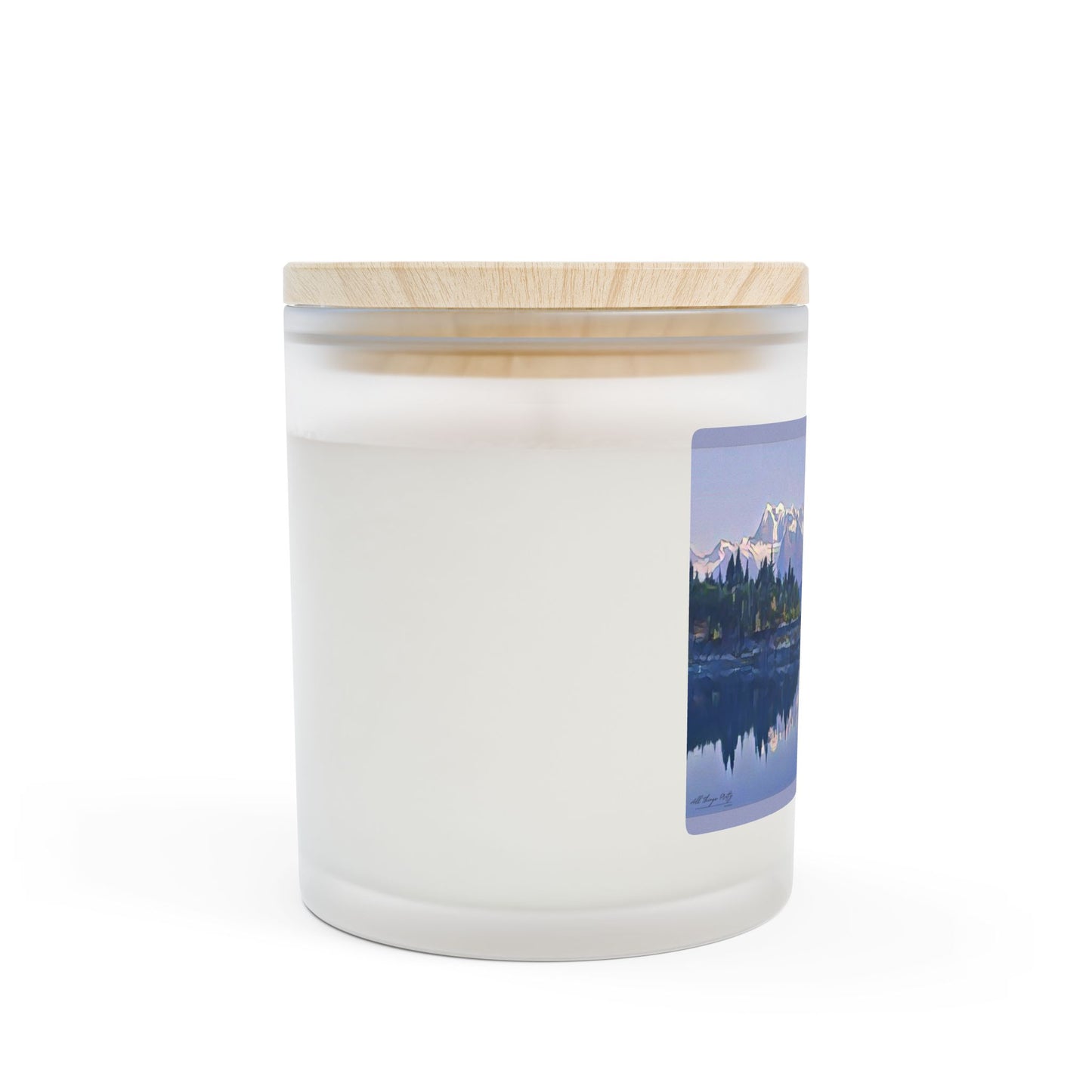 11oz Frosted Scented Glass Candle — Mountain Glacier Ocean Abstract Watercolor Wilderness Landscape