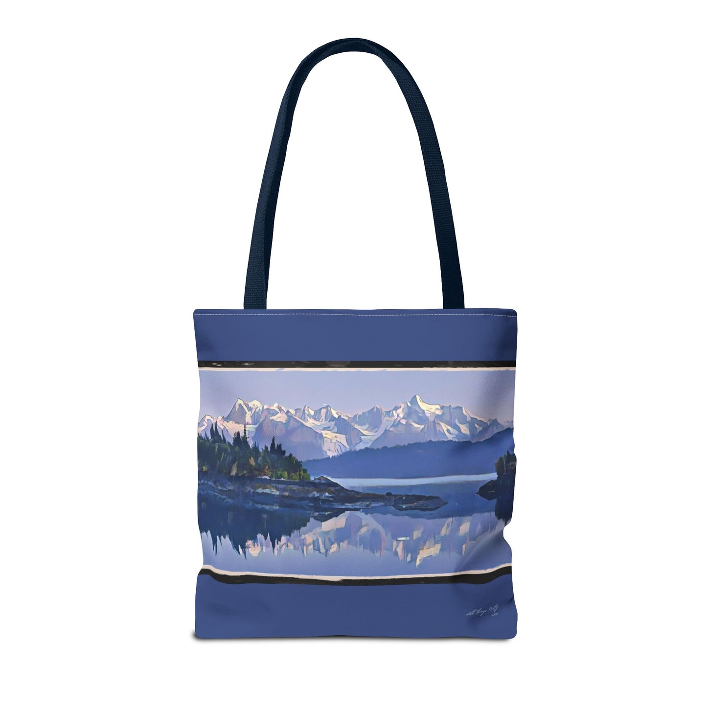 Mountain Glacier Reflection with Abstract Rustic Art –  All-Over Print Large Tote Bag