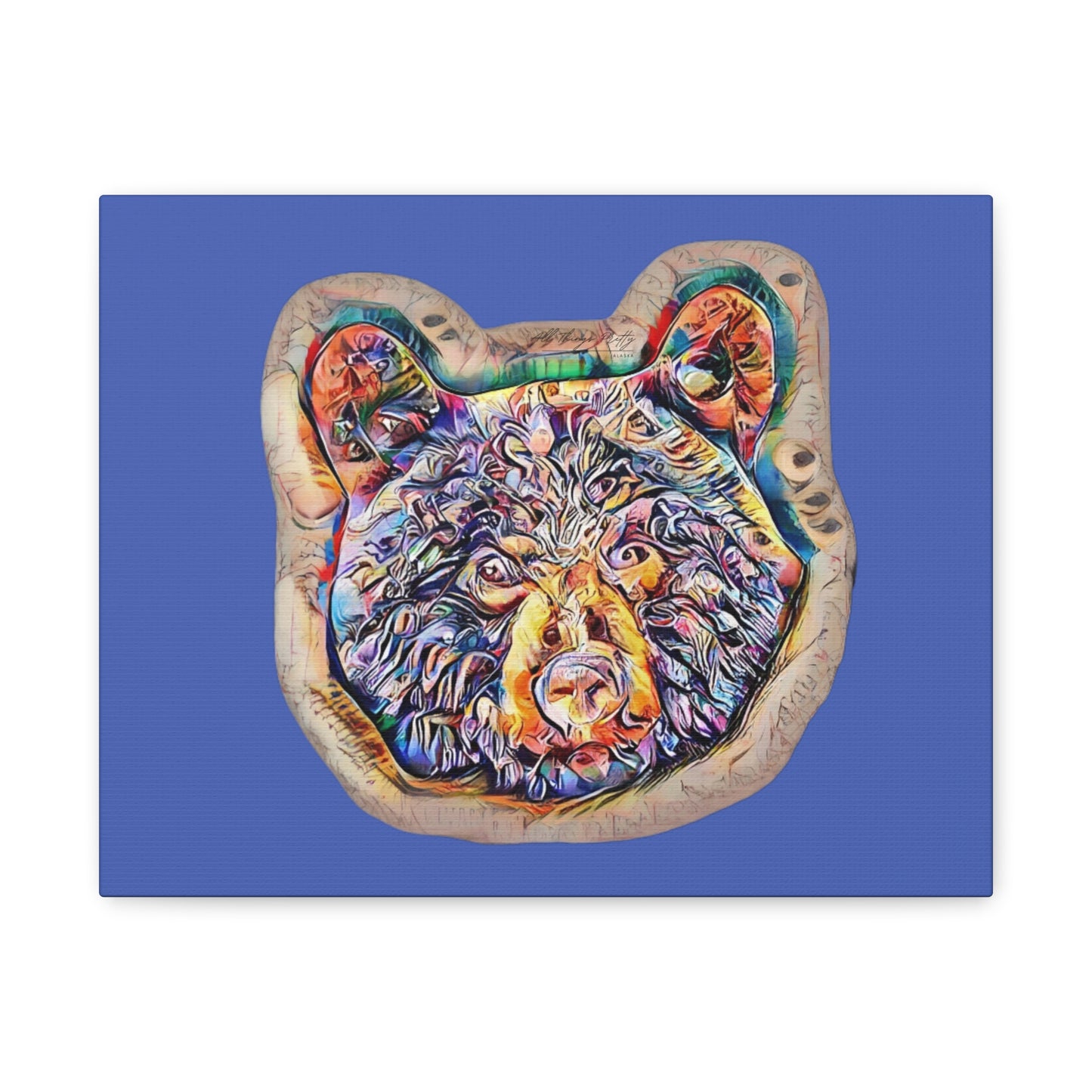 Colorful Bear Rustic Boho Wall Art — Vibrant Animal Portrait on Matte Stretched Canvas