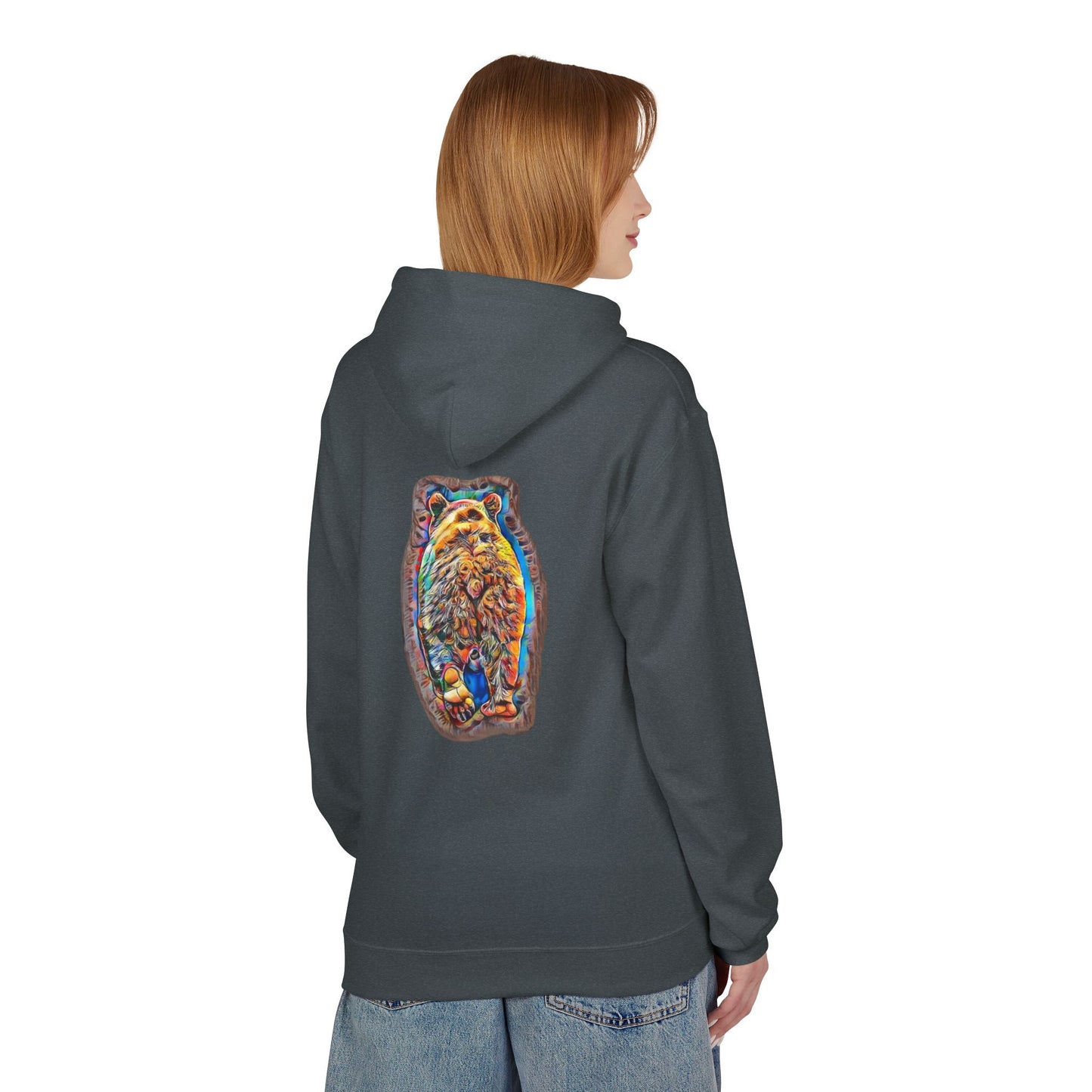 Colorful Abstract Bear Art, Medium Weight Fleece Hoodie