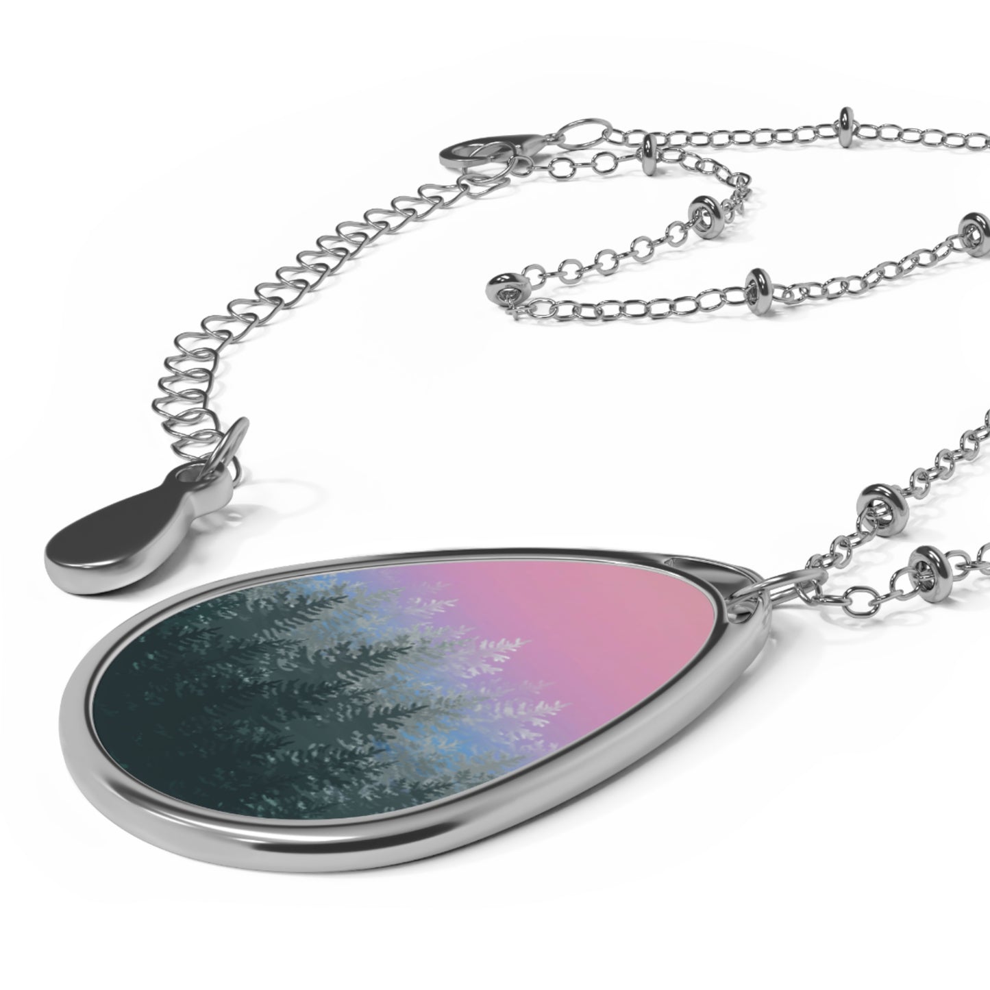 Teardrop Necklace – Pink Sunset Winter Forest Reflection Alpenglow Pendant