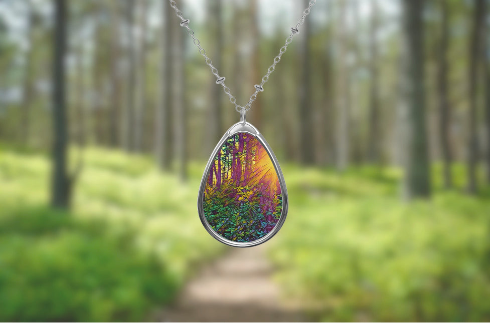 Oval Forest Sunshine Necklace — Teardrop Pendant Jewelry