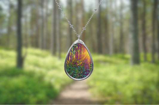 Oval Forest Sunshine Necklace — Teardrop Pendant Jewelry