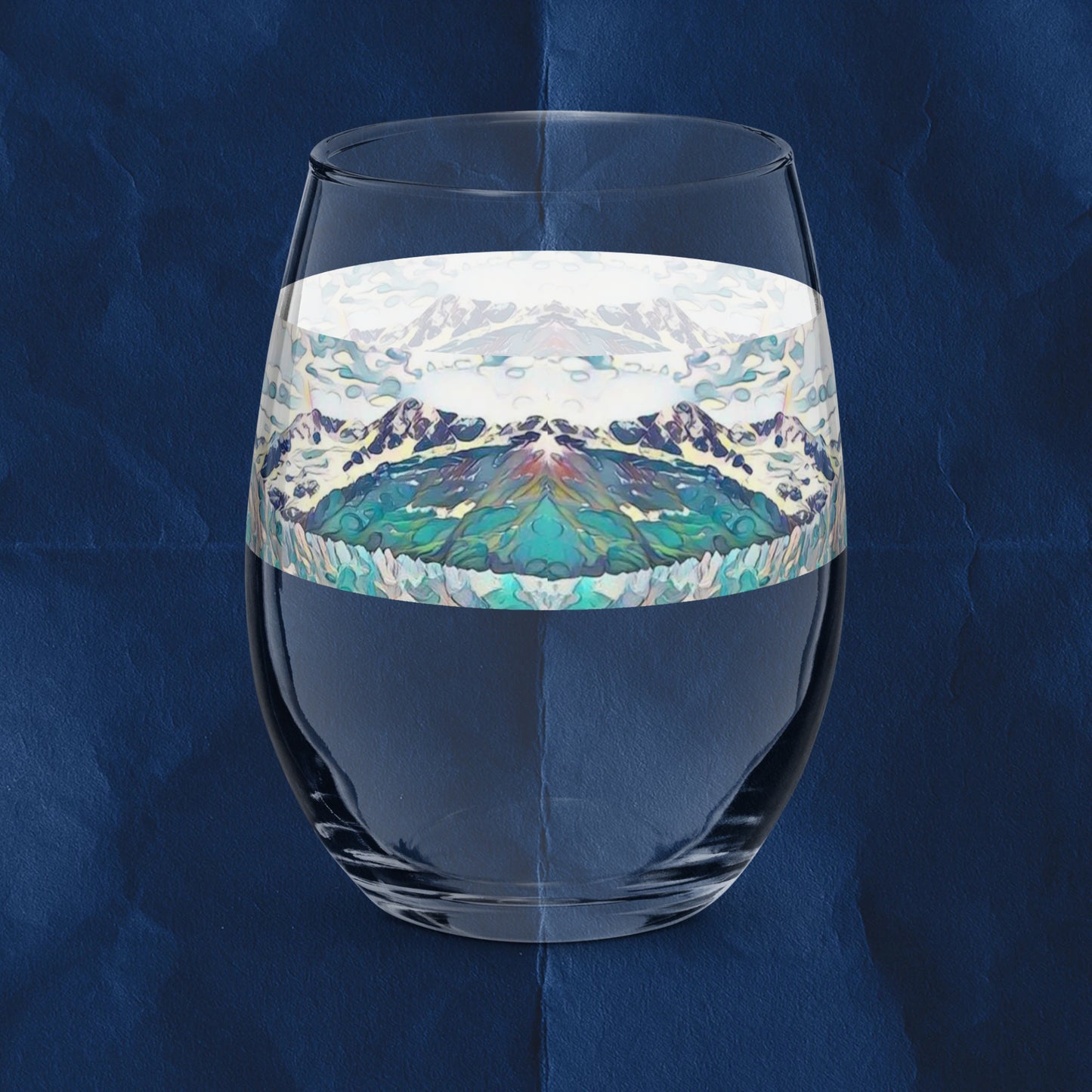 Stemless wine glass, Sky and Glacier Abstract Scene