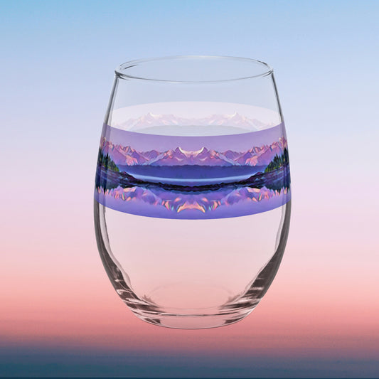 Stemless wine glass, Lavender Pink Alpenglow Abstract Mountain Glacier Scene