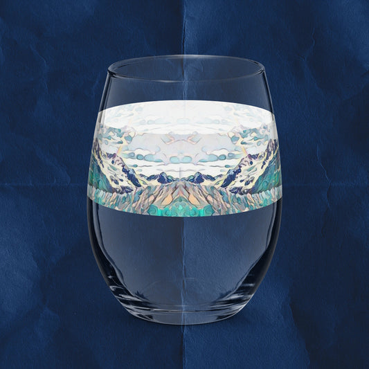 Stemless wine glass, Sky and Glacier Abstract Scene