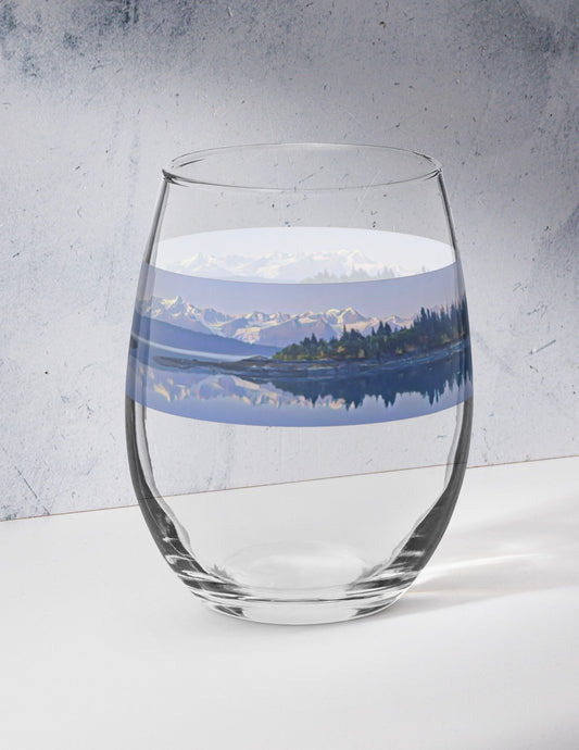Stemless wine glass, Abstract Mountain Glaciers Ocean Scene