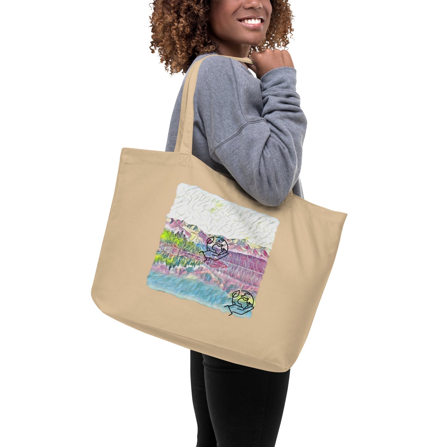 Large organic tote bag Oceans & Mtns