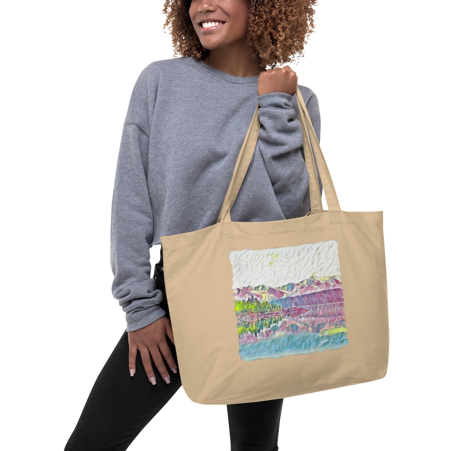 Large organic tote bag Oceans & Mtns